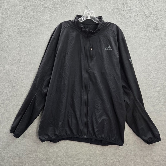 Adidas Men Jacket XL Black Windbreaker Full Zip Logo Mock Neck Long Sleeve - Picture 1 of 9